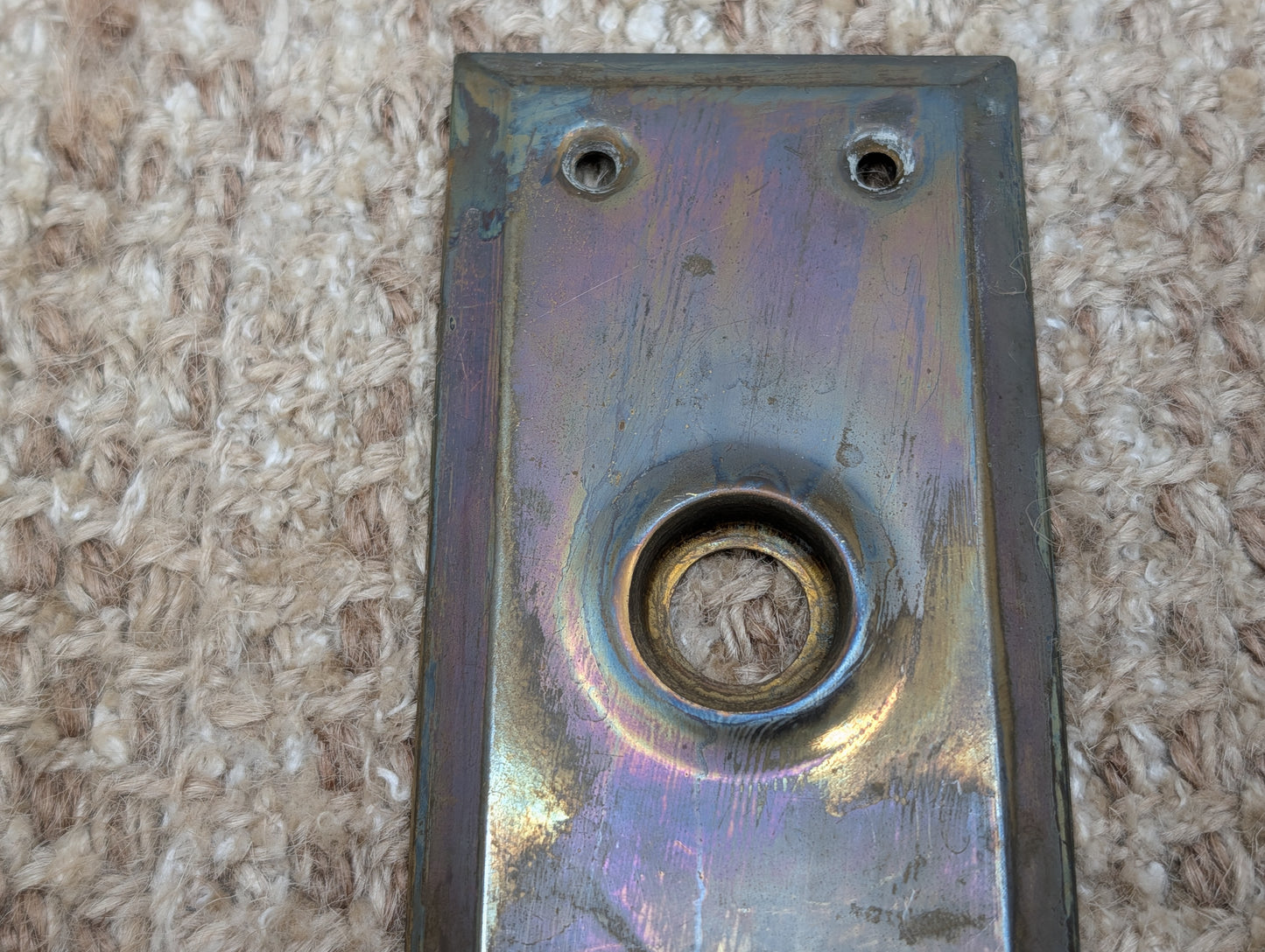 2 1/4" x 7" Antique Stamped Brass Door Knob Plate