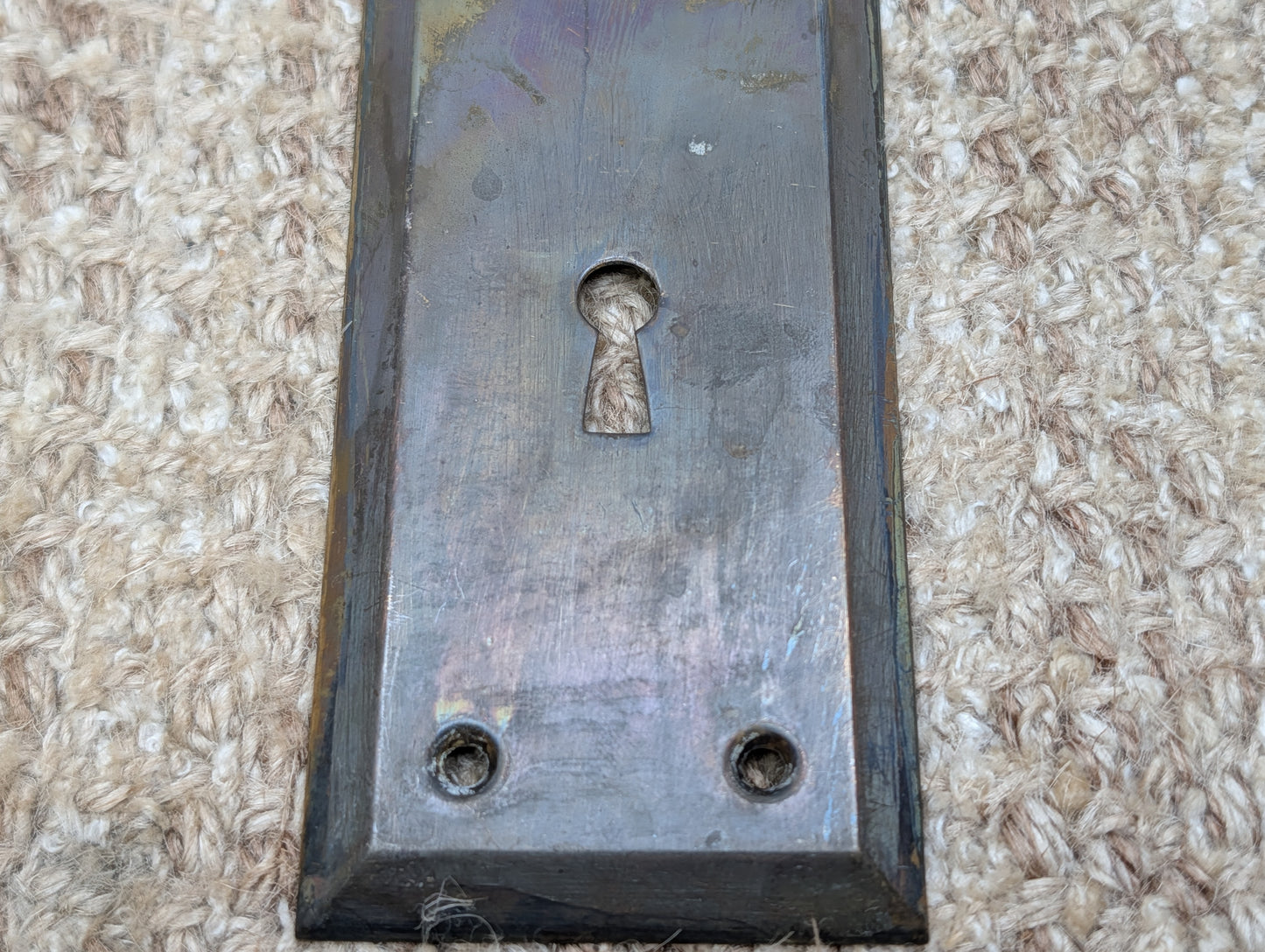 2 1/4" x 7" Antique Stamped Brass Door Knob Plate