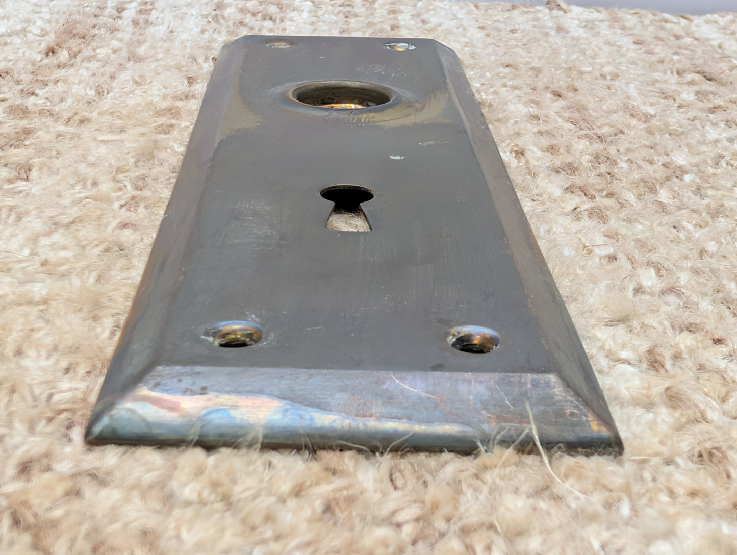 2 1/4" x 7" Antique Stamped Brass Door Knob Plate