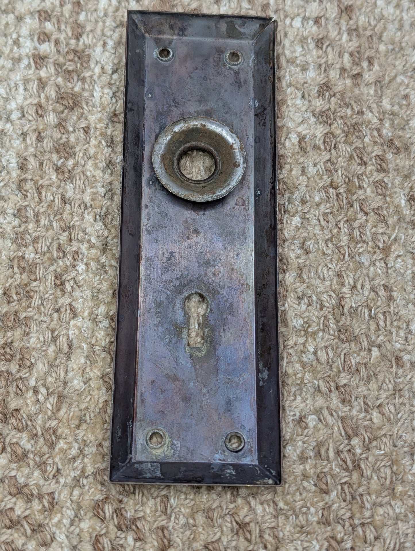 2 1/4" x 7" Antique Stamped Brass Door Knob Plate
