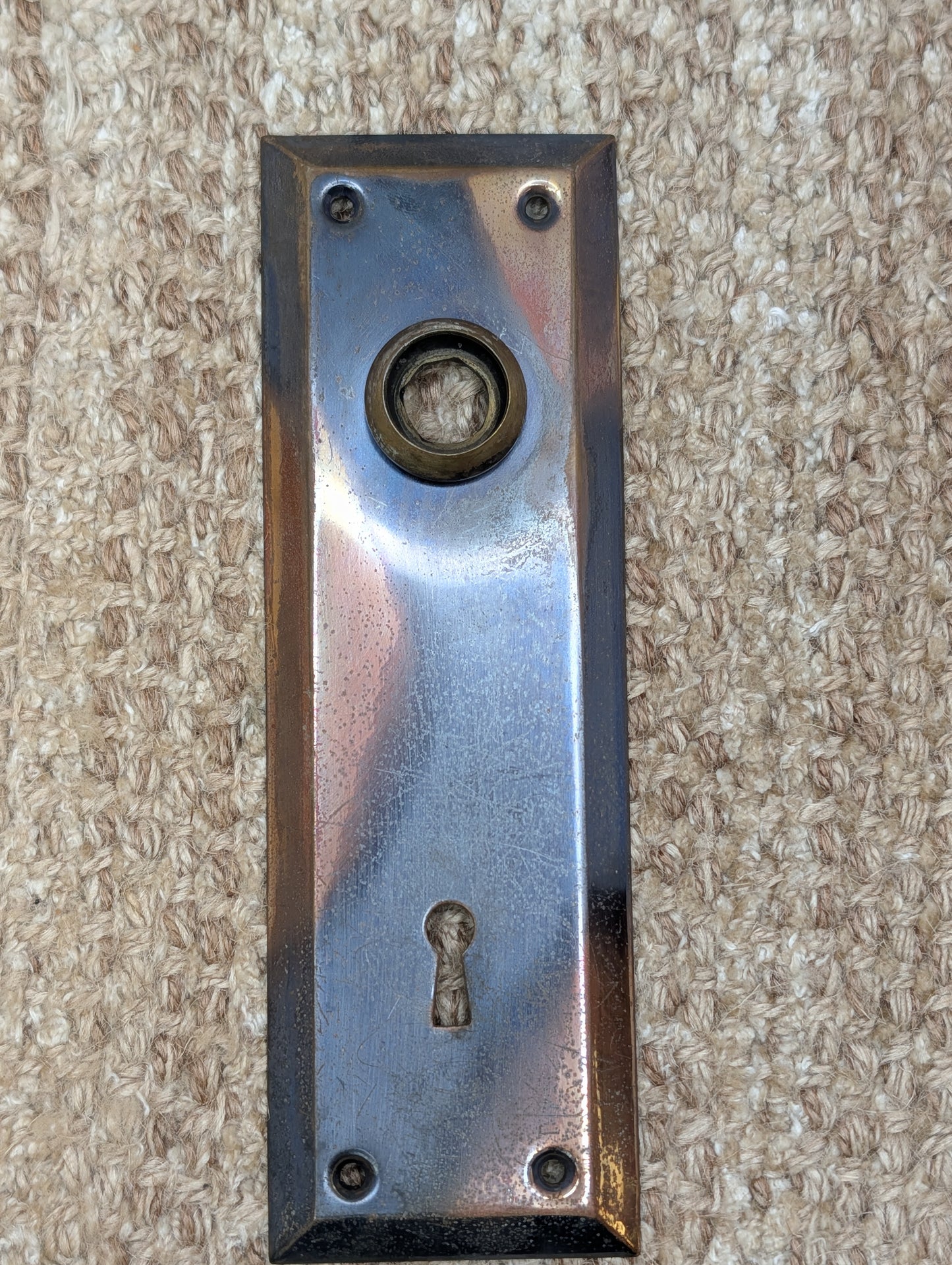 2 1/4" x 7" Antique Japanned Stamped Brass Door Knob Plate