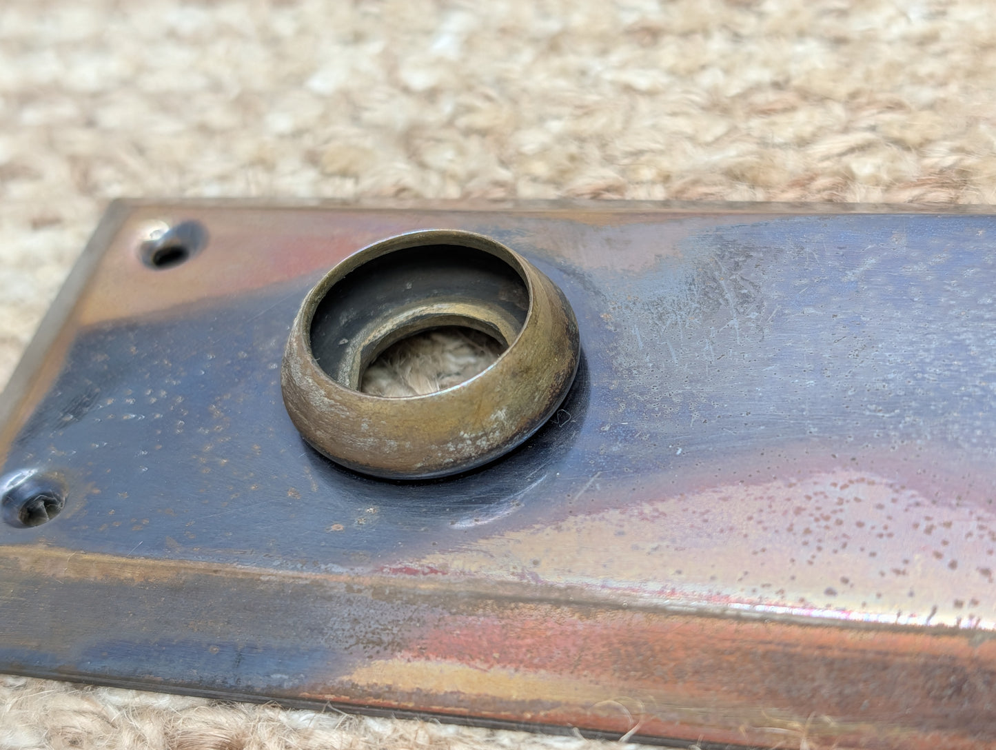 2 1/4" x 7" Antique Japanned Stamped Brass Door Knob Plate