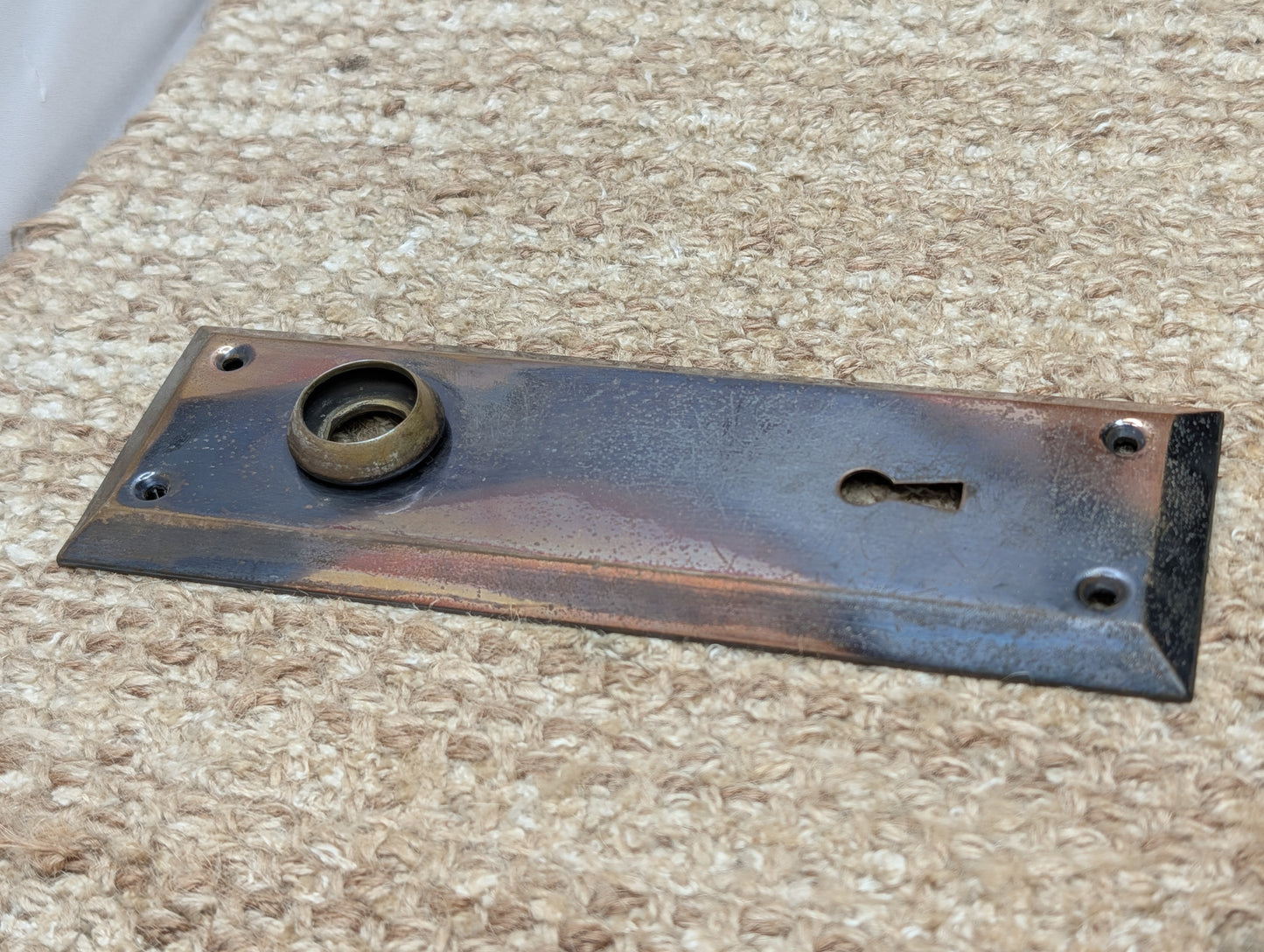 2 1/4" x 7" Antique Japanned Stamped Brass Door Knob Plate