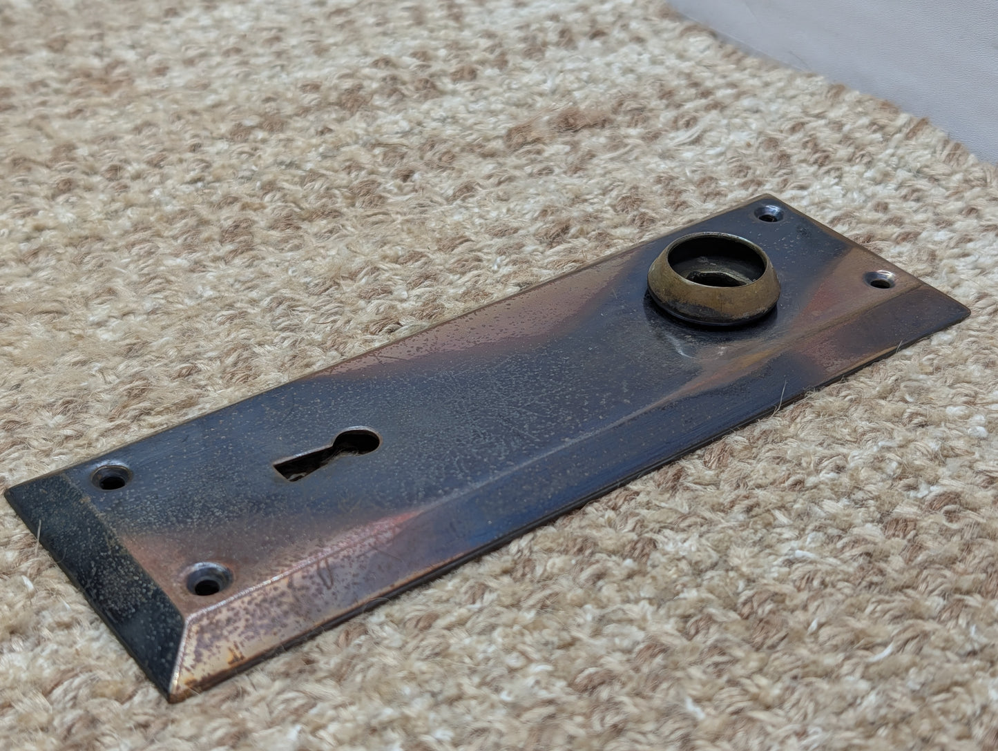 2 1/4" x 7" Antique Japanned Stamped Brass Door Knob Plate