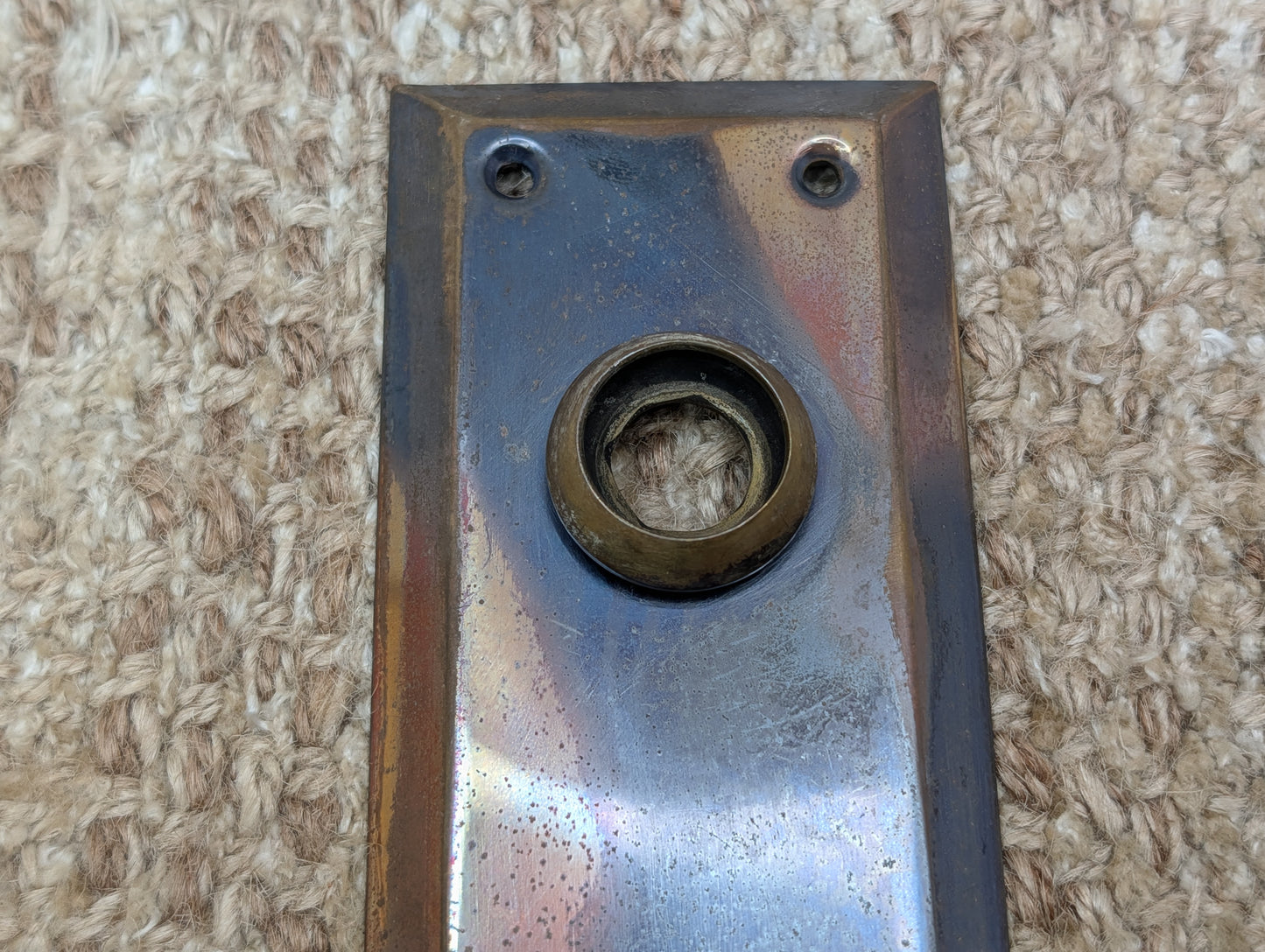 2 1/4" x 7" Antique Japanned Stamped Brass Door Knob Plate