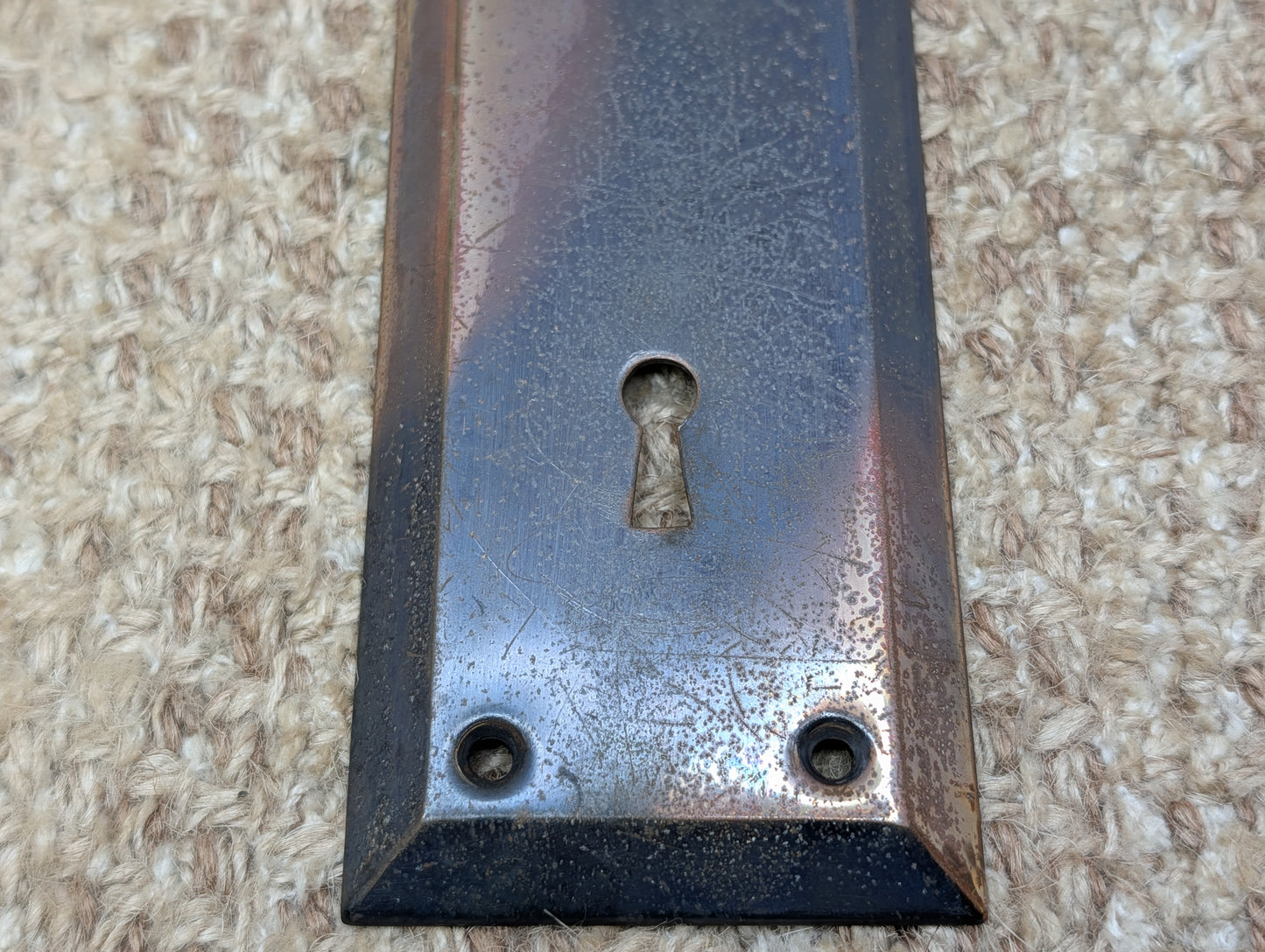 2 1/4" x 7" Antique Japanned Stamped Brass Door Knob Plate