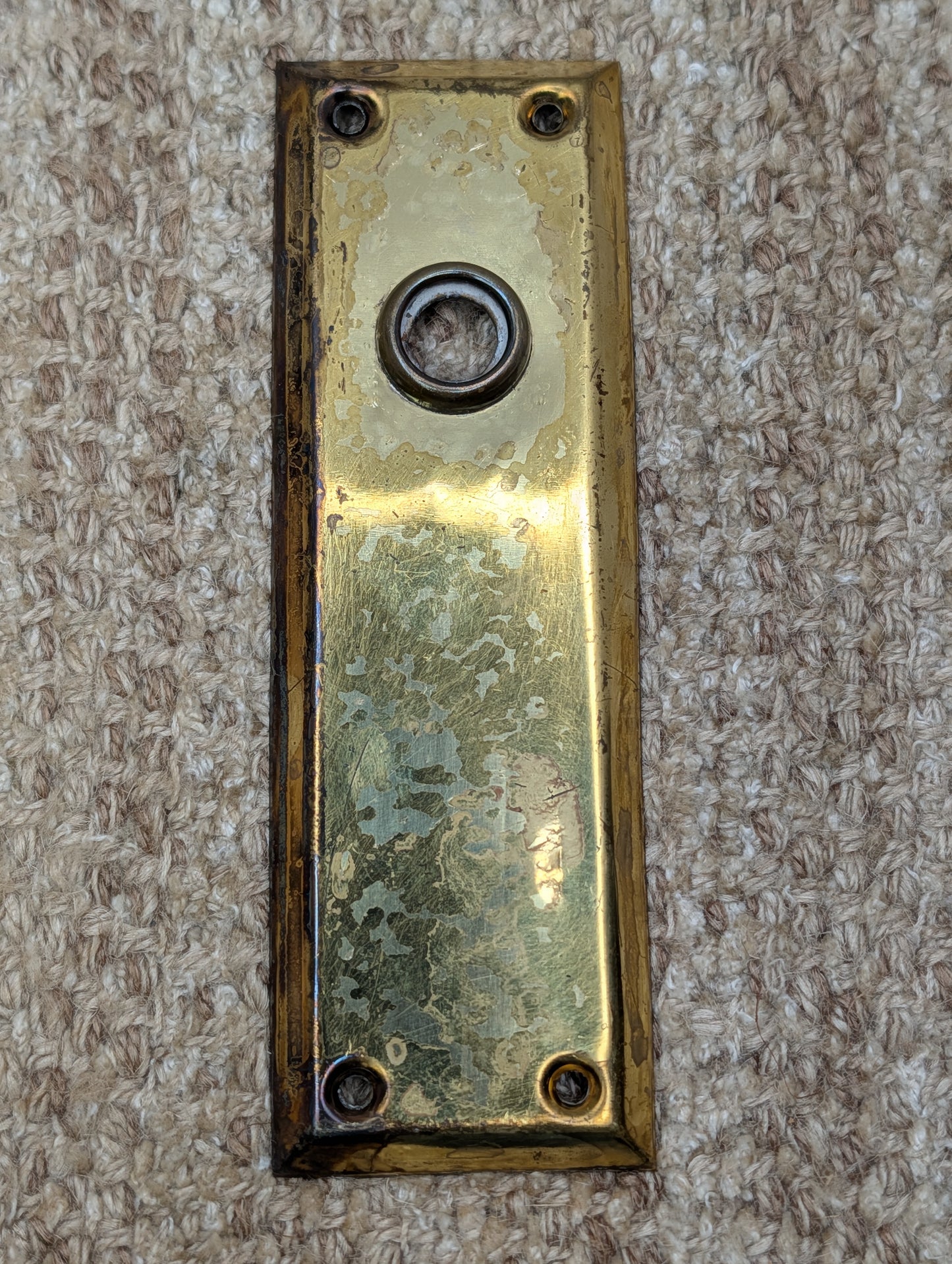 2 1/4" x 7" Antique Stamped Brass Door Knob Plate