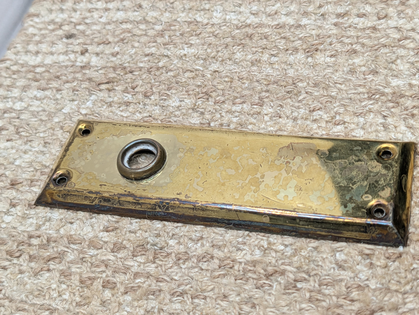 2 1/4" x 7" Antique Stamped Brass Door Knob Plate