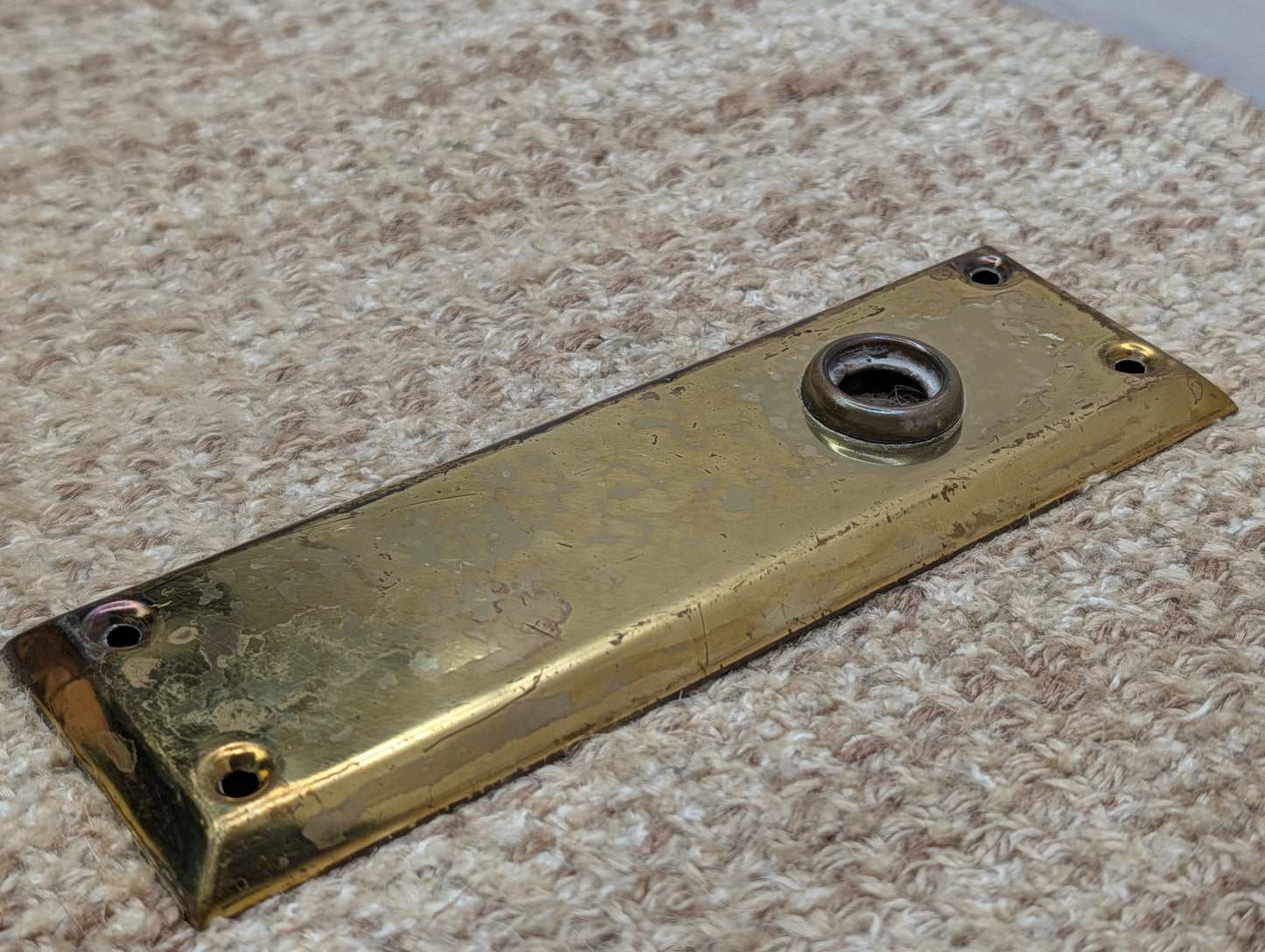 2 1/4" x 7" Antique Stamped Brass Door Knob Plate