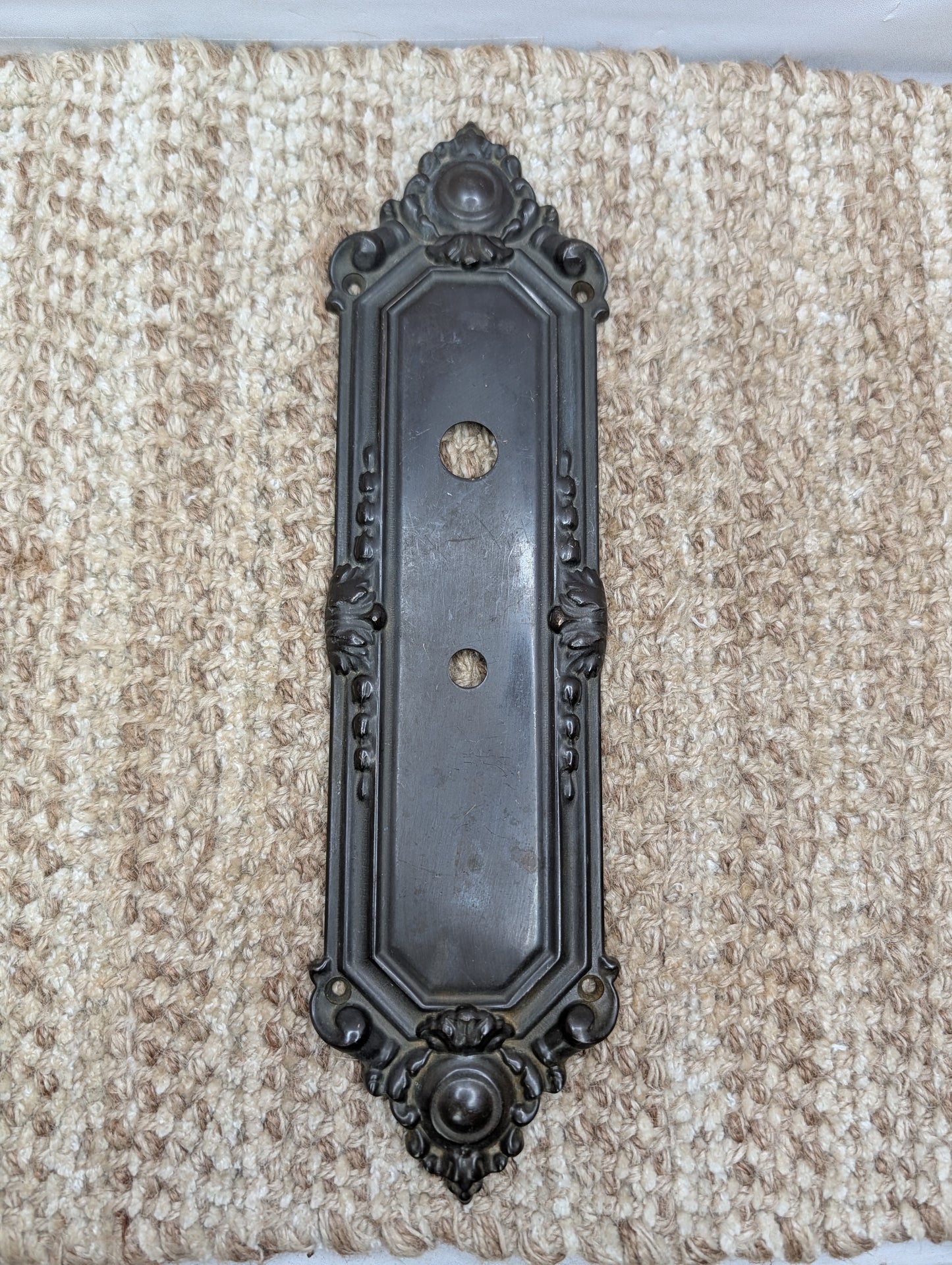 3" x 11 3/16" Antique Baldwin Cast Brass Door Knob Plate