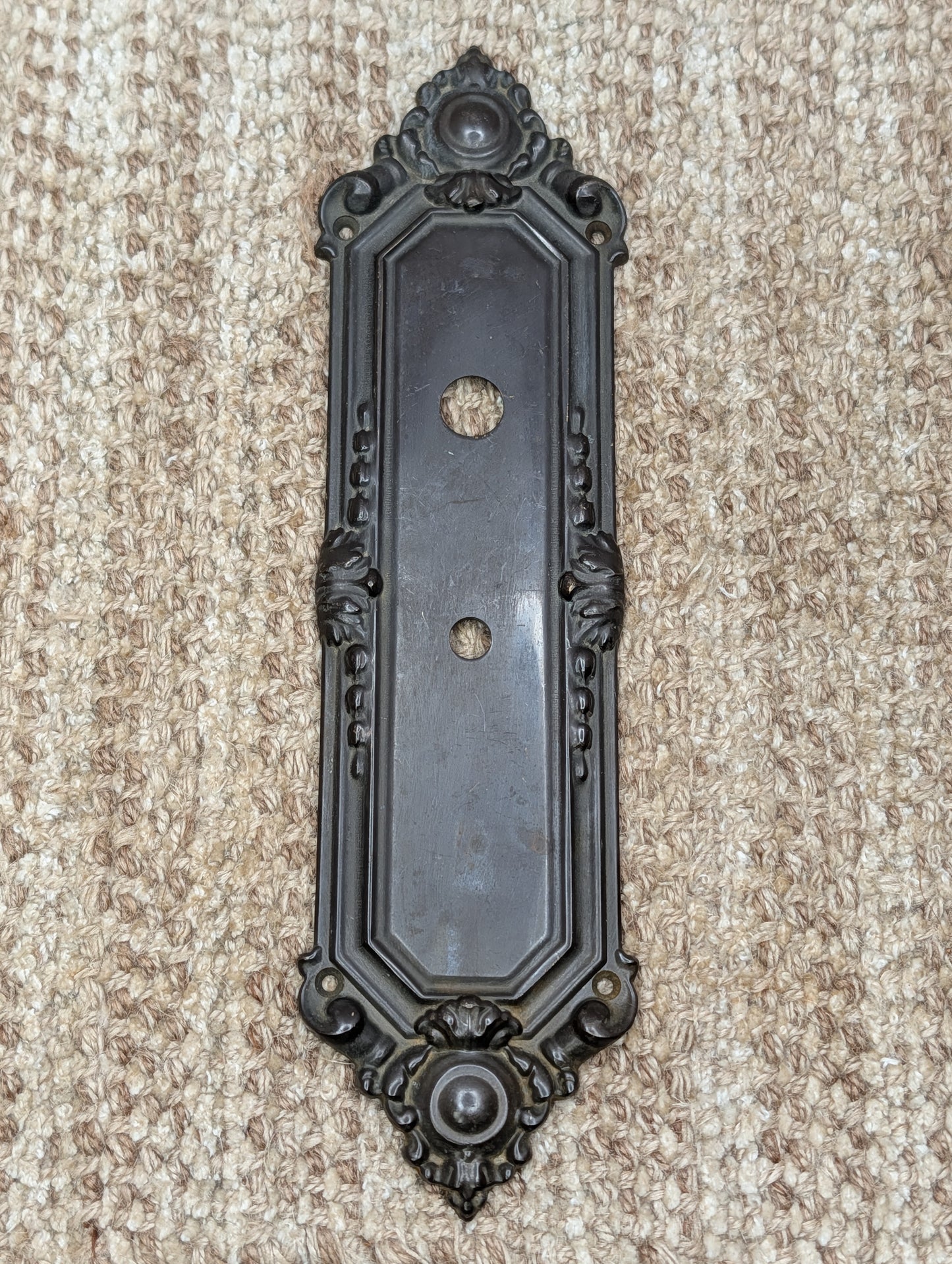3" x 11 3/16" Antique Baldwin Cast Brass Door Knob Plate