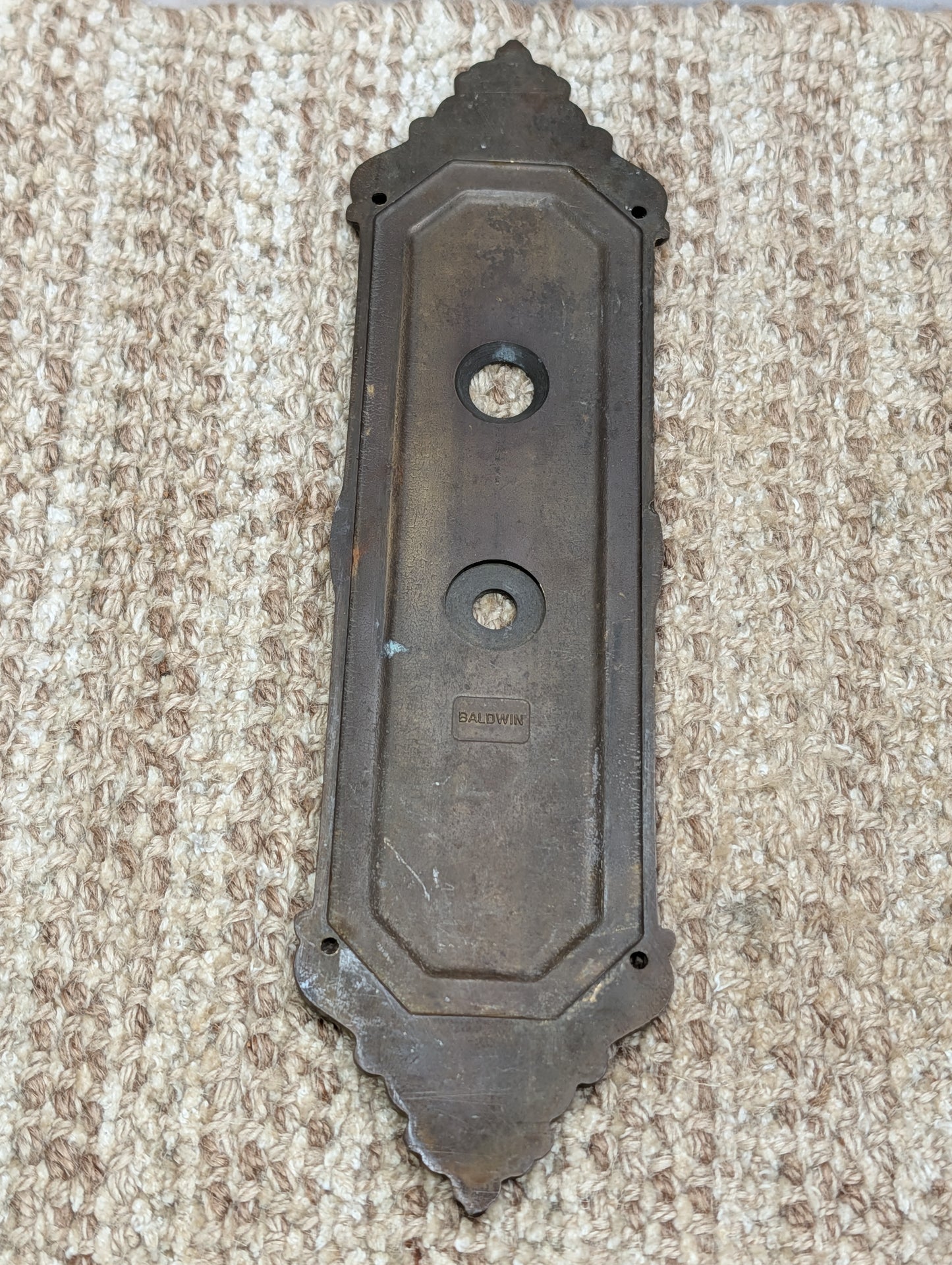 3" x 11 3/16" Antique Baldwin Cast Brass Door Knob Plate