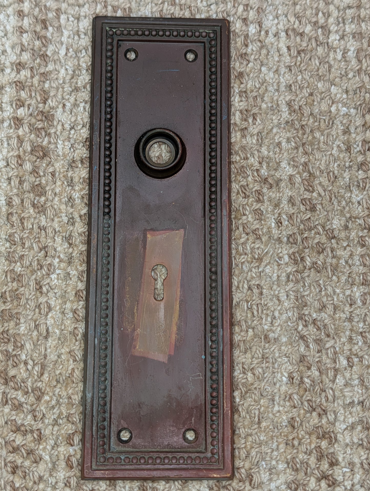 3 1/16" x 9 7/8" Antique Stamped Brass Door Knob Plate