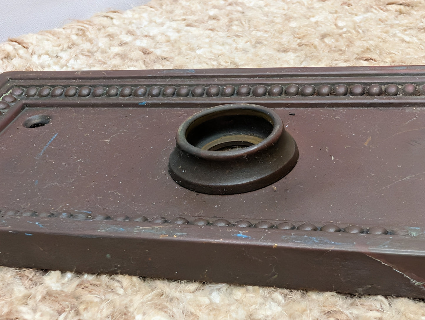 3 1/16" x 9 7/8" Antique Stamped Brass Door Knob Plate