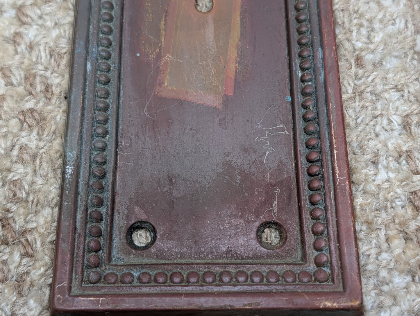 3 1/16" x 9 7/8" Antique Stamped Brass Door Knob Plate