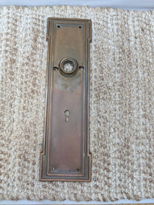 3 1/16" x 10 1/2" Antique Stamped Brass Door Knob Plate