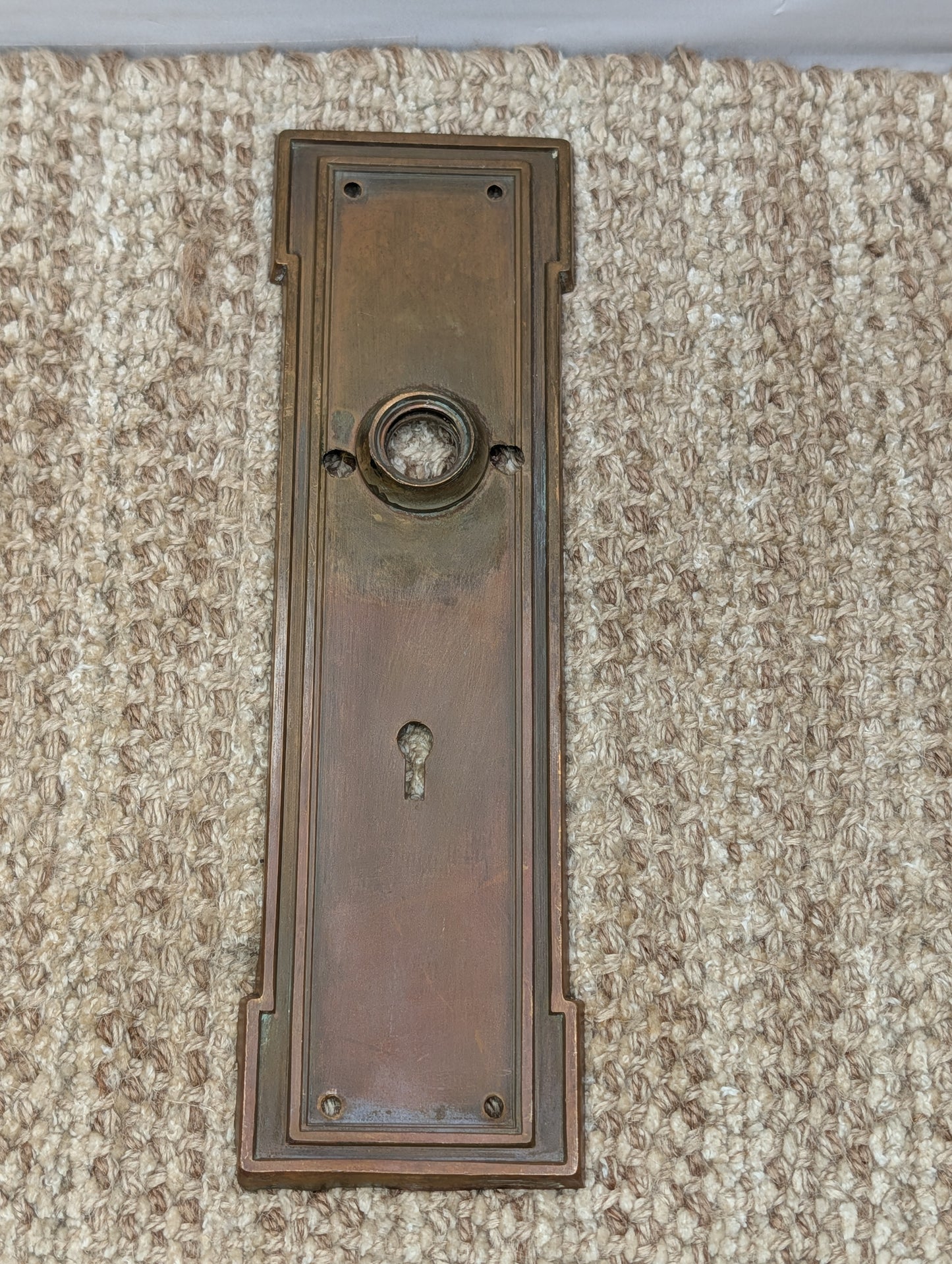 3 1/16" x 10 1/2" Antique Stamped Brass Door Knob Plate