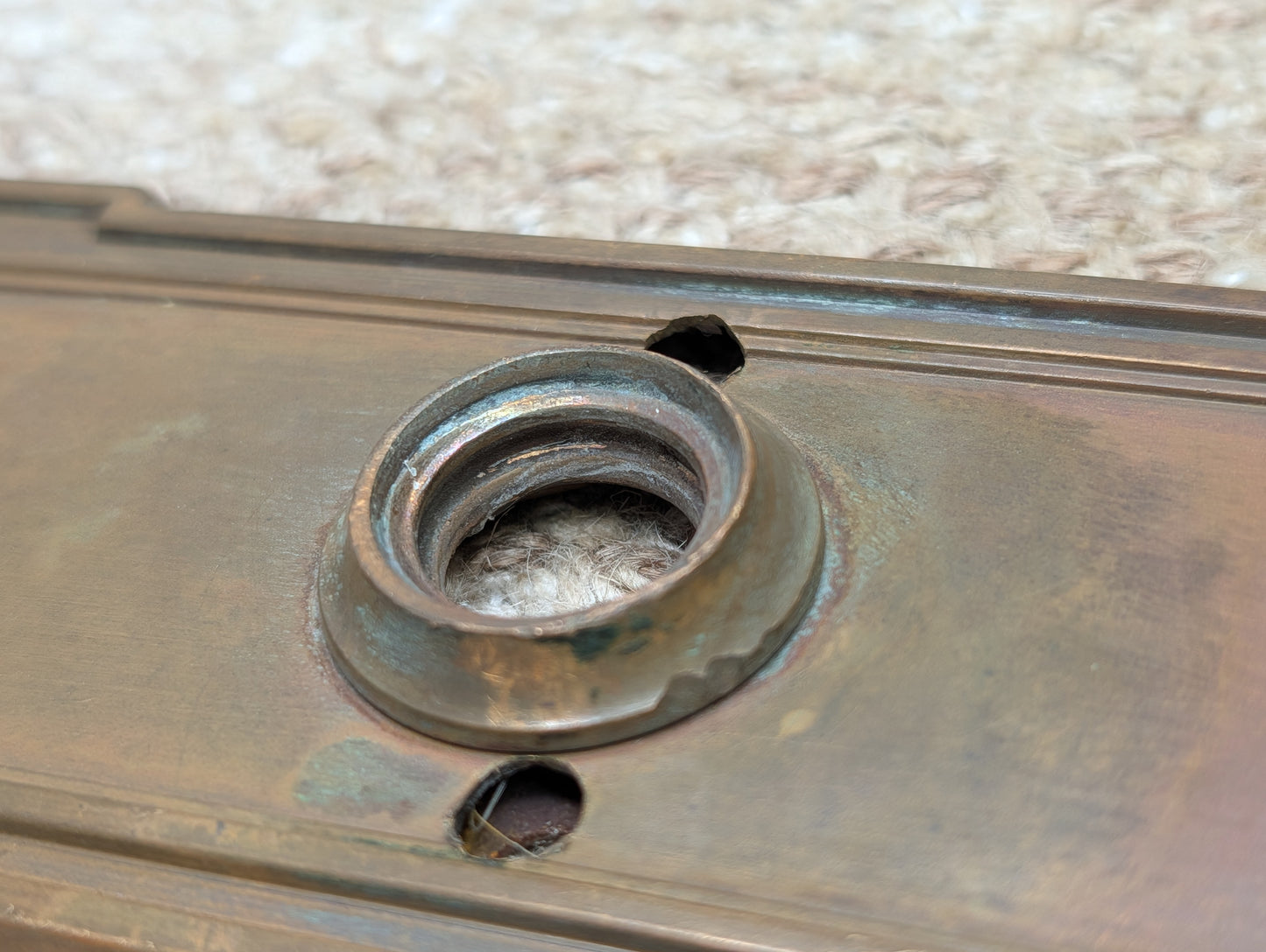 3 1/16" x 10 1/2" Antique Stamped Brass Door Knob Plate