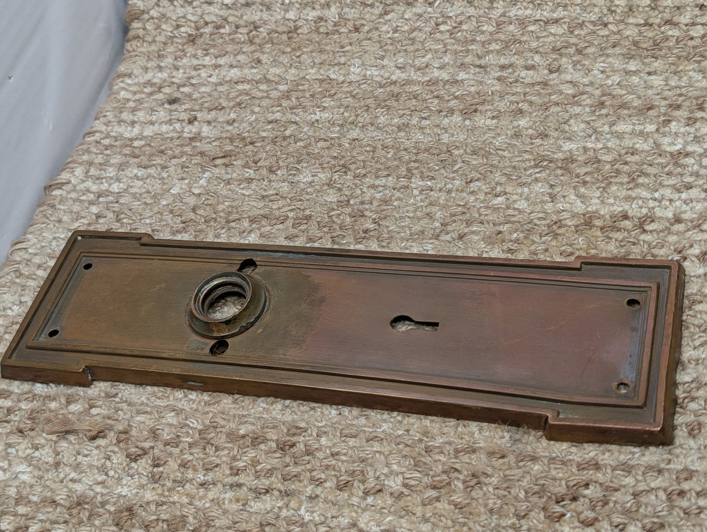 3 1/16" x 10 1/2" Antique Stamped Brass Door Knob Plate