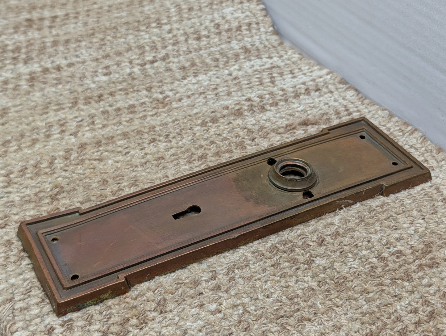 3 1/16" x 10 1/2" Antique Stamped Brass Door Knob Plate