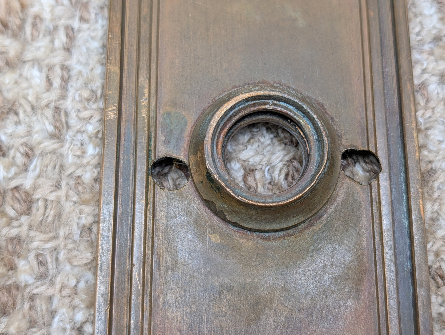 3 1/16" x 10 1/2" Antique Stamped Brass Door Knob Plate
