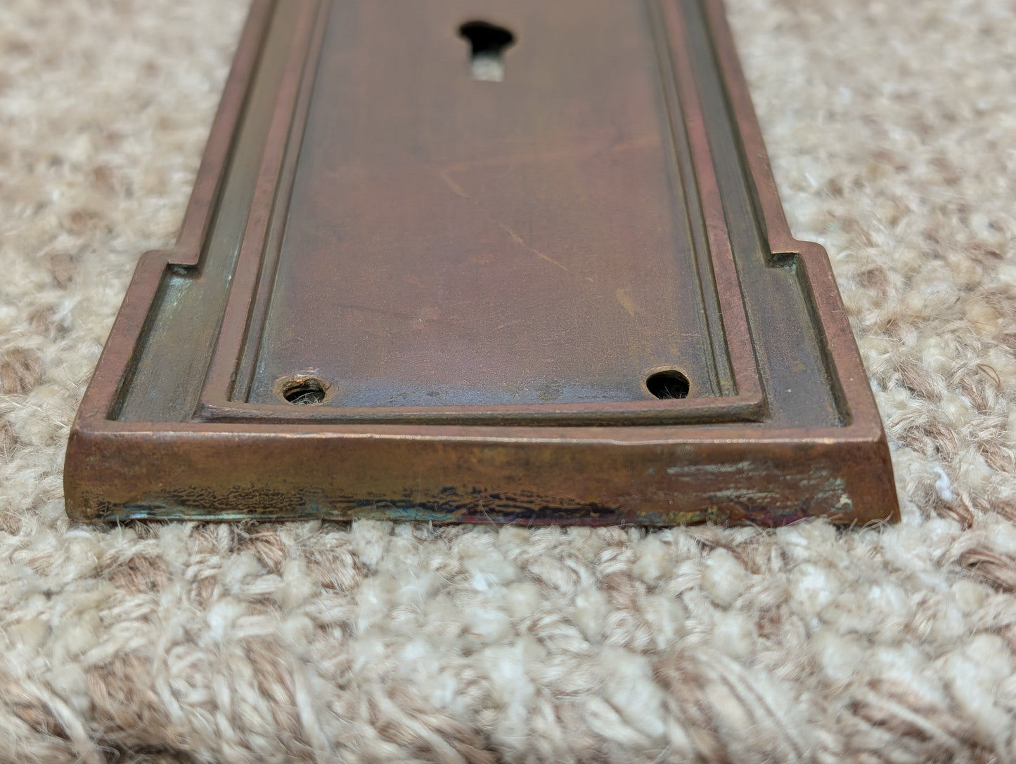 3 1/16" x 10 1/2" Antique Stamped Brass Door Knob Plate