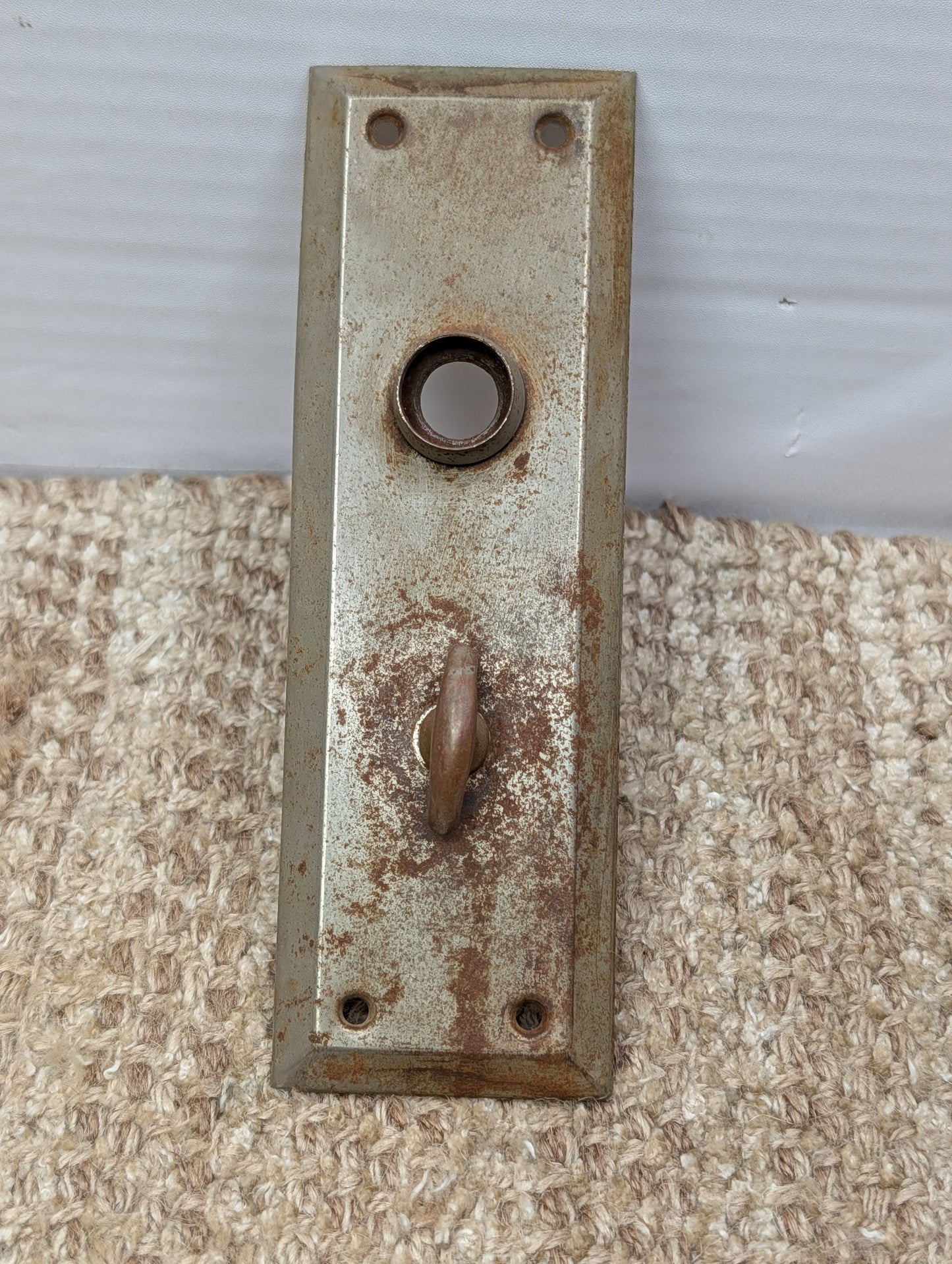 Antique 2 1/4" x 7" Stamped Steel Thumb Turn Door Knob Plate