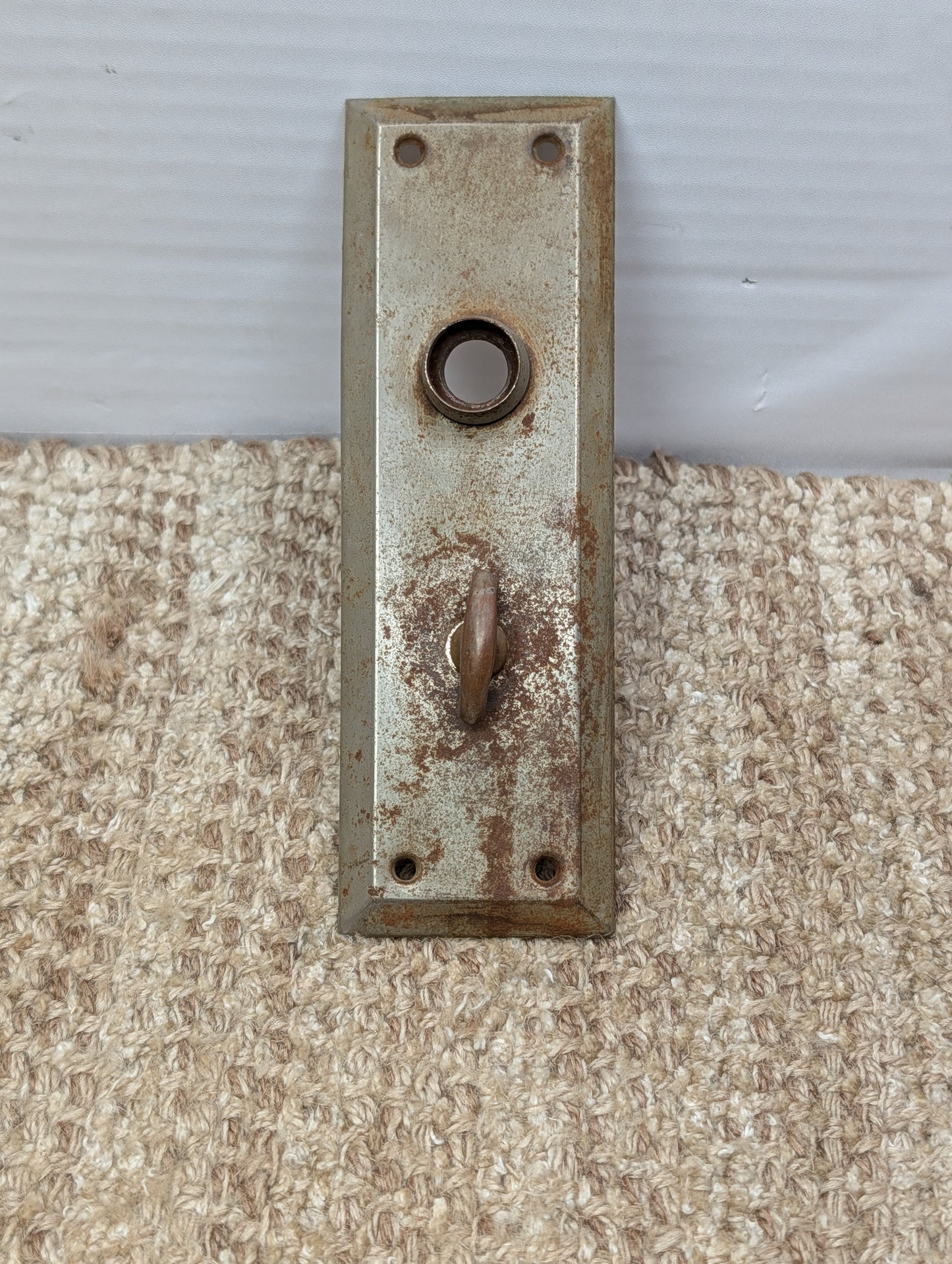 Antique 2 1/4" x 7" Stamped Steel Thumb Turn Door Knob Plate