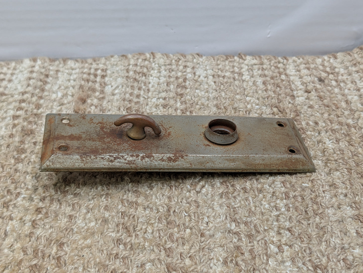 Antique 2 1/4" x 7" Stamped Steel Thumb Turn Door Knob Plate