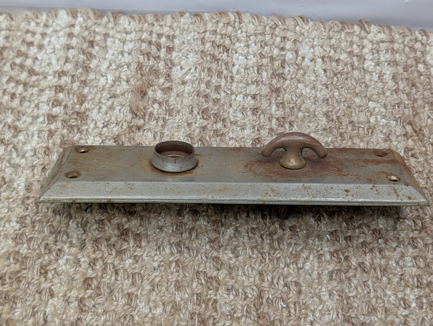 Antique 2 1/4" x 7" Stamped Steel Thumb Turn Door Knob Plate