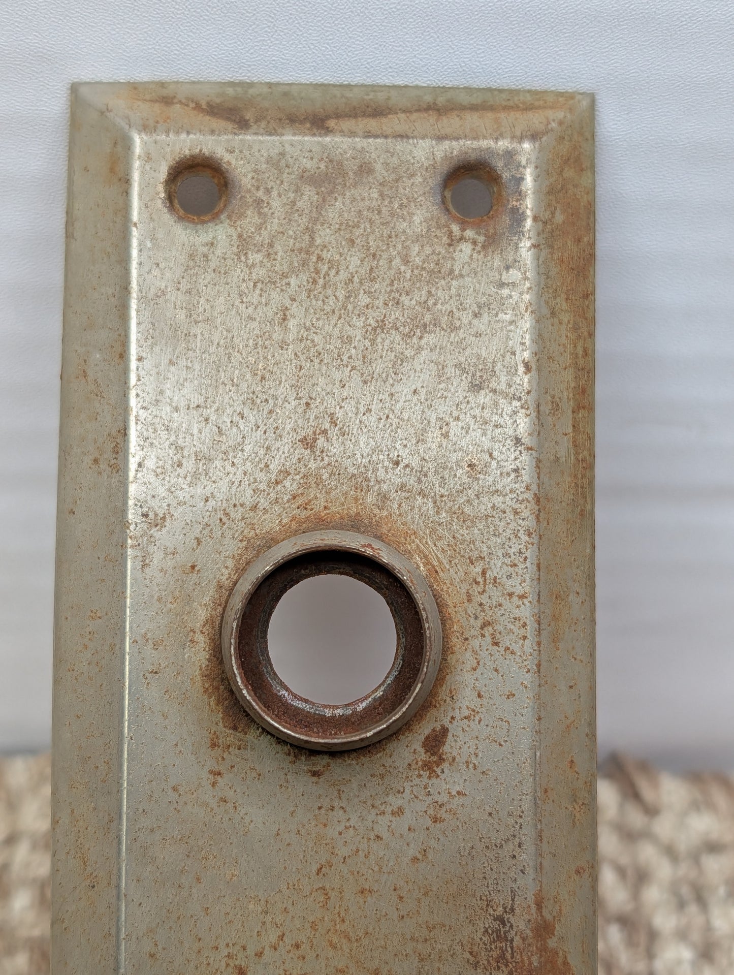 Antique 2 1/4" x 7" Stamped Steel Thumb Turn Door Knob Plate