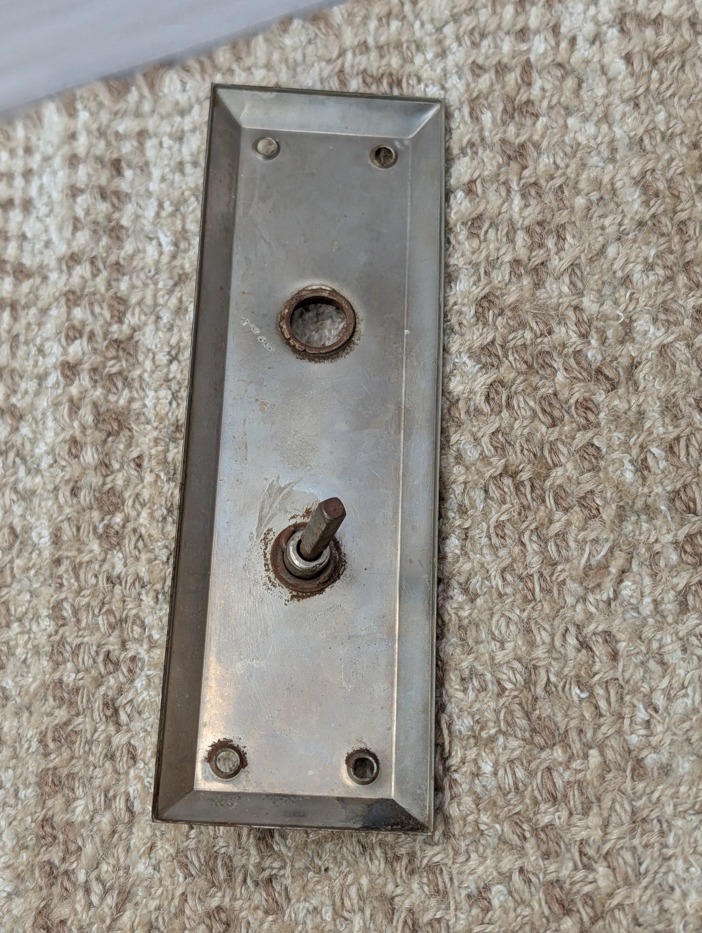 Antique 2 1/4" x 7" Stamped Steel Thumb Turn Door Knob Plate