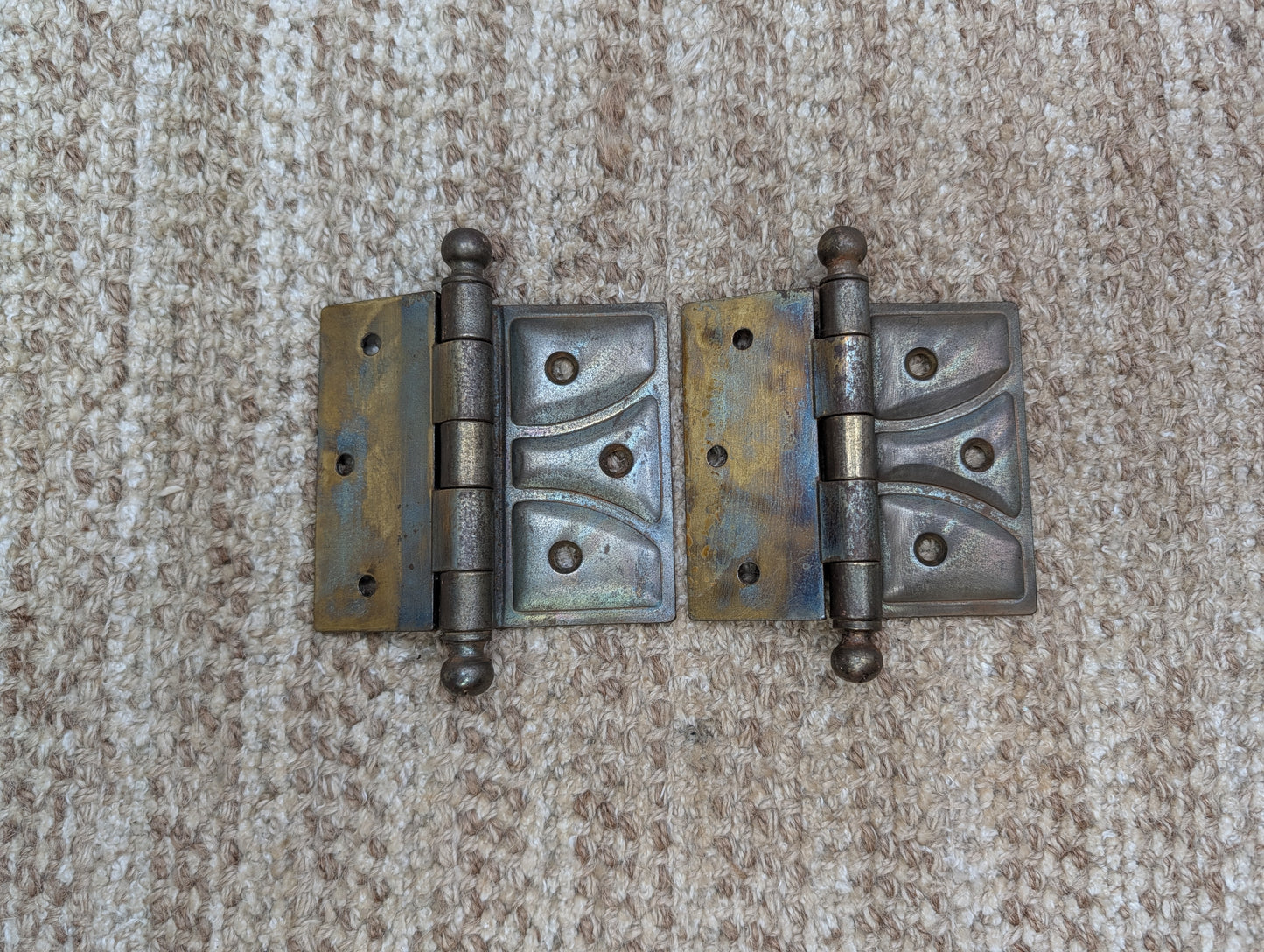 Pair 4" x 3 1/2" Antique McKinney Offset Surface Mount Right Swing Ball Tip Door Hinges