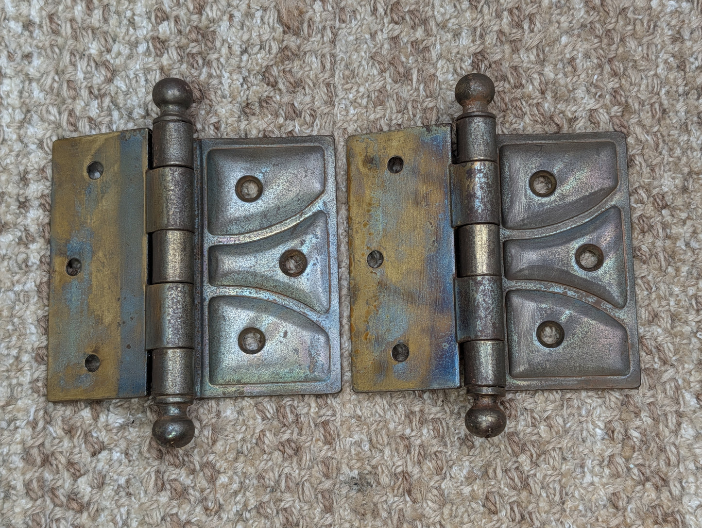 Pair 4" x 3 1/2" Antique McKinney Offset Surface Mount Right Swing Ball Tip Door Hinges