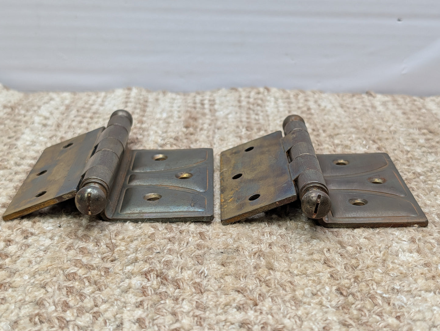 Pair 4" x 3 1/2" Antique McKinney Offset Surface Mount Right Swing Ball Tip Door Hinges