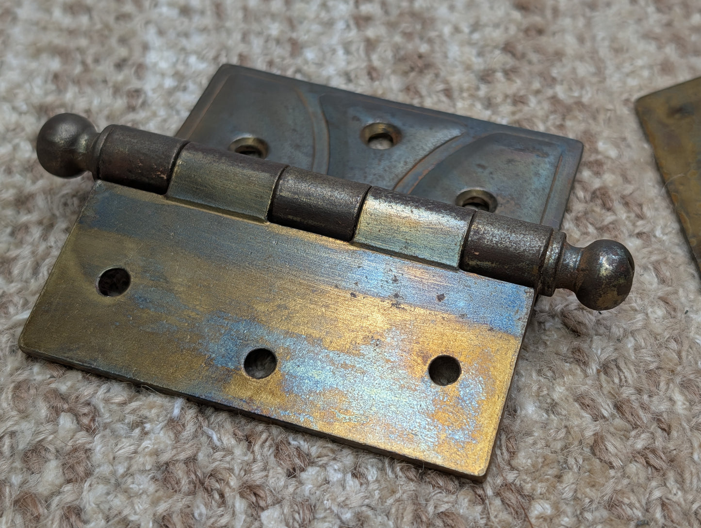 Pair 4" x 3 1/2" Antique McKinney Offset Surface Mount Right Swing Ball Tip Door Hinges