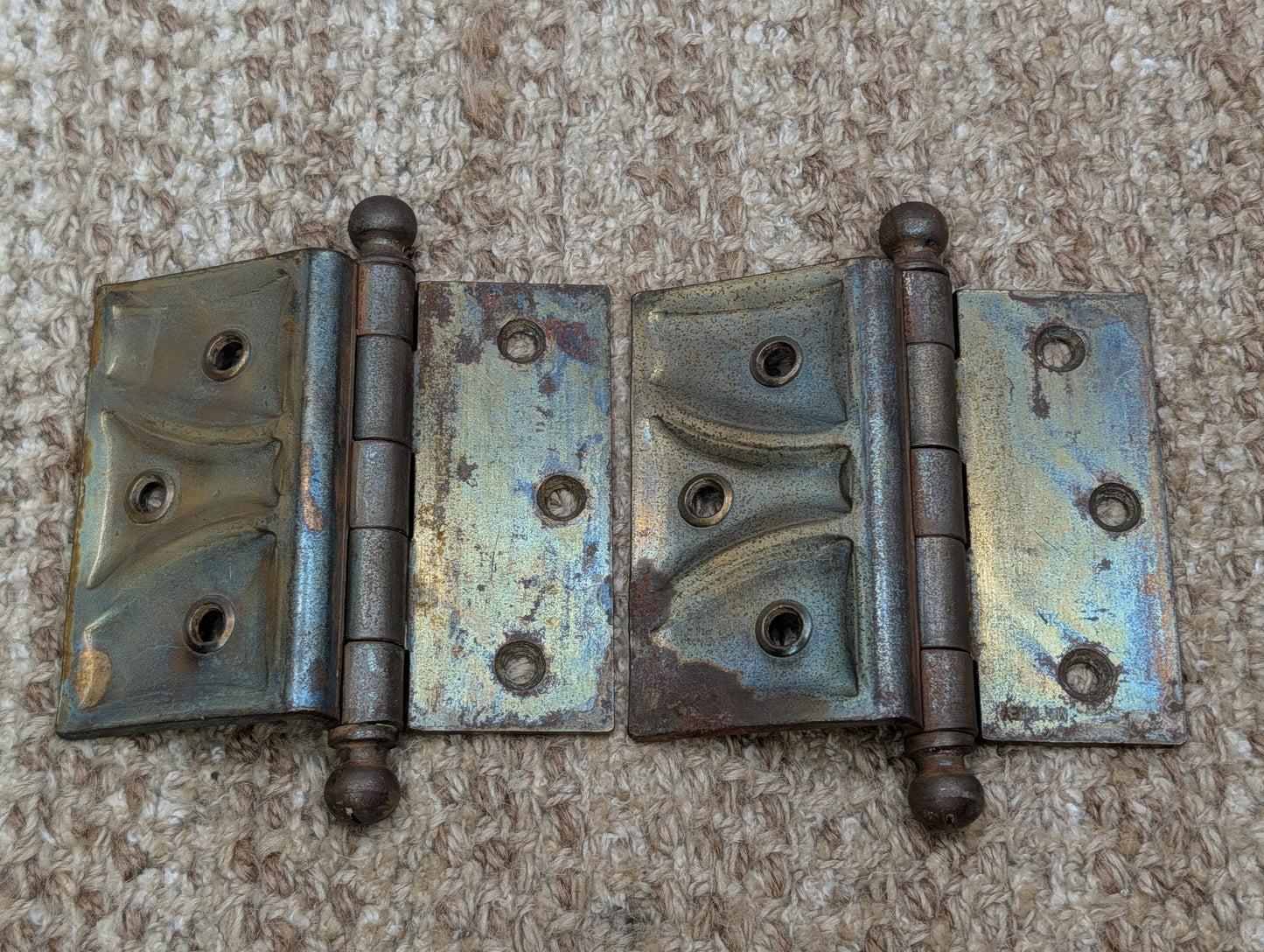 Pair 4" x 3 1/2" Antique McKinney Offset Surface Mount Right Swing Ball Tip Door Hinges