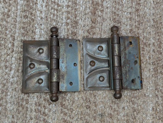 Pair 4" x 3 1/2" Antique McKinney Offset Surface Mount Left Swing Ball Tip Door Hinges