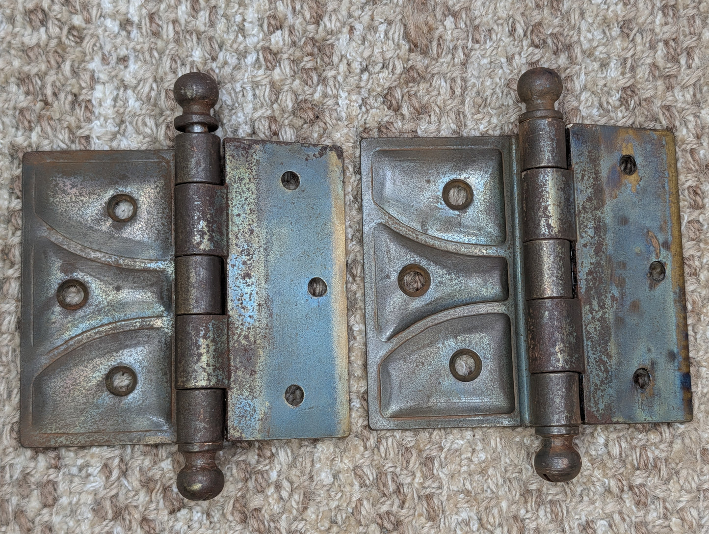 Pair 4" x 3 1/2" Antique McKinney Offset Surface Mount Left Swing Ball Tip Door Hinges