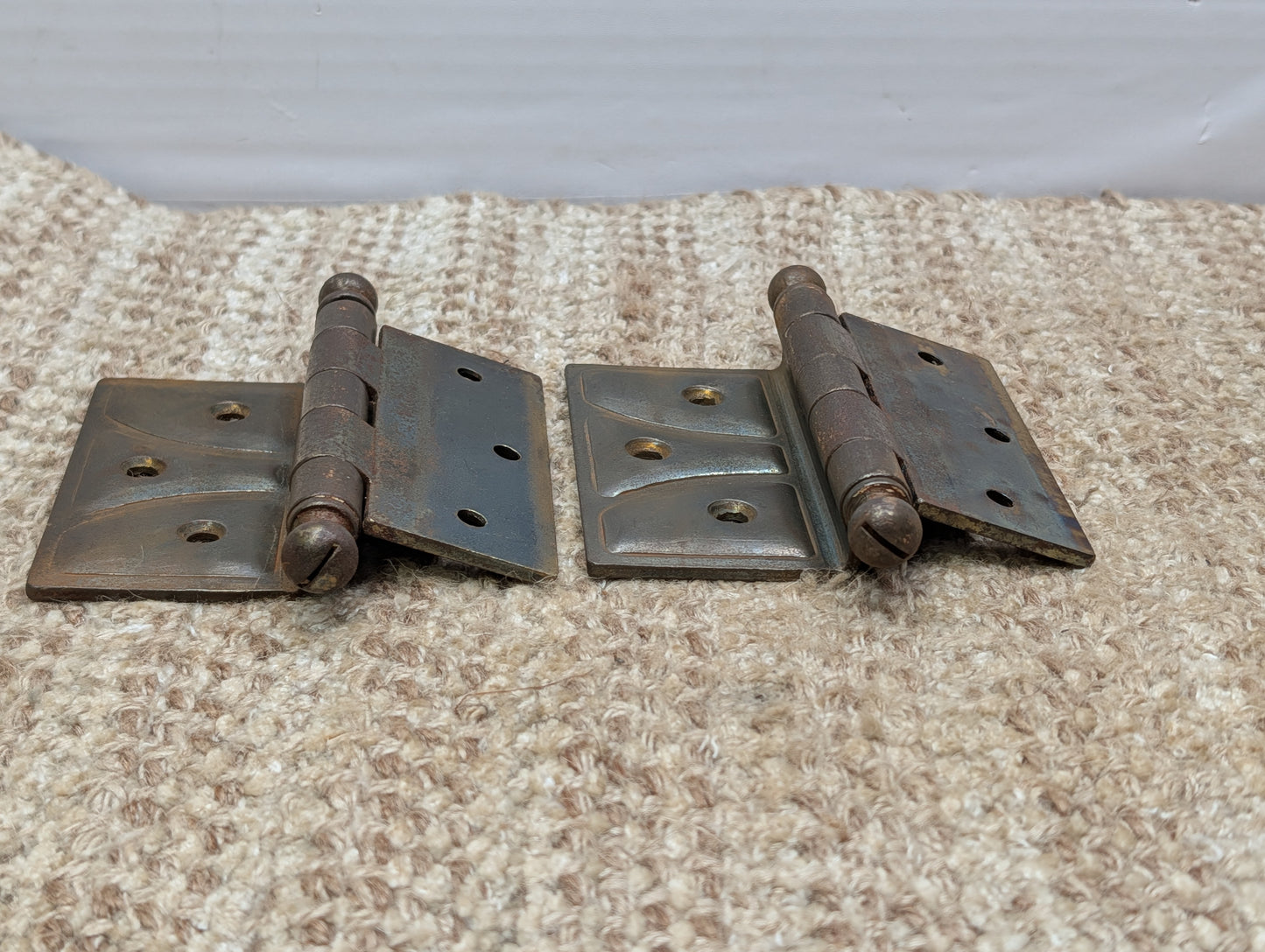 Pair 4" x 3 1/2" Antique McKinney Offset Surface Mount Left Swing Ball Tip Door Hinges