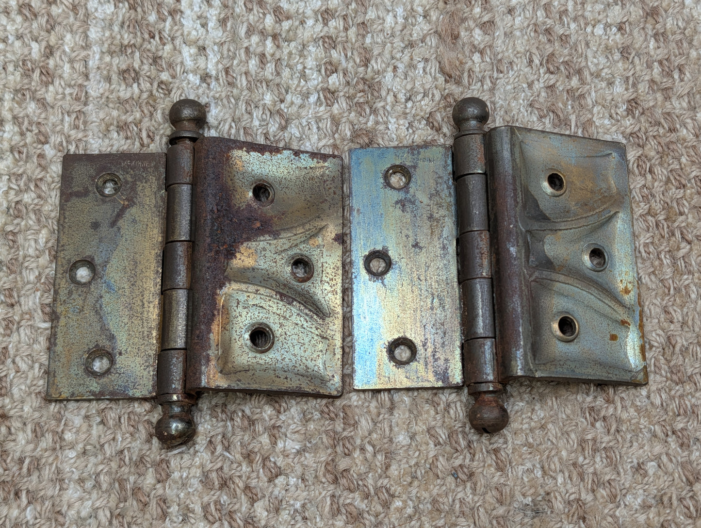 Pair 4" x 3 1/2" Antique McKinney Offset Surface Mount Left Swing Ball Tip Door Hinges