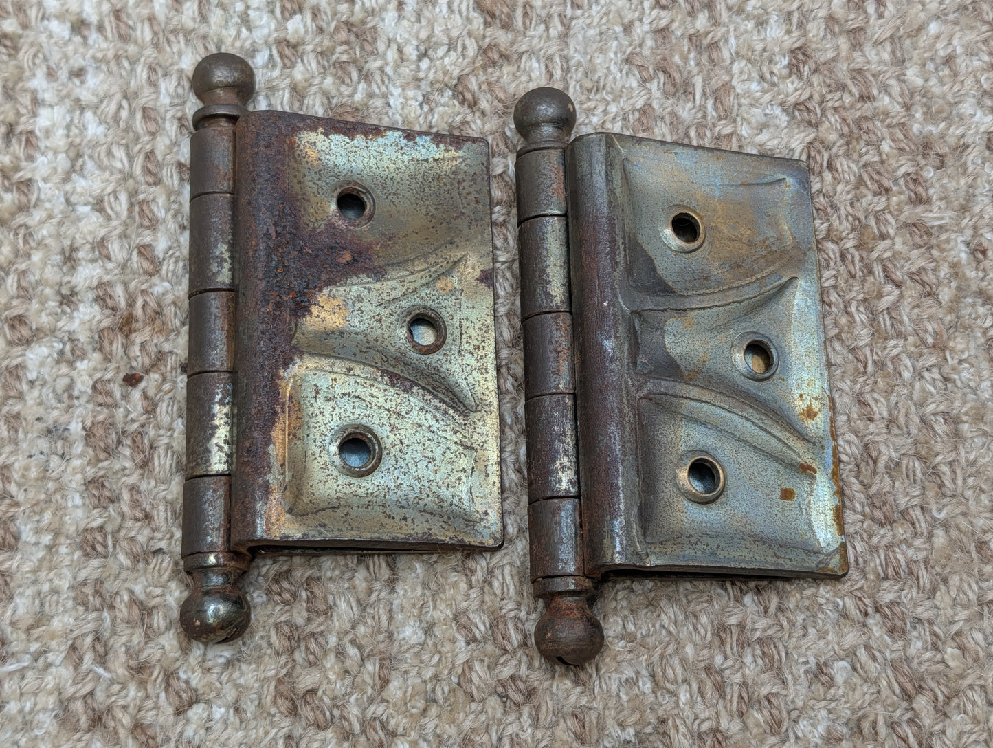 Pair 4" x 3 1/2" Antique McKinney Offset Surface Mount Left Swing Ball Tip Door Hinges