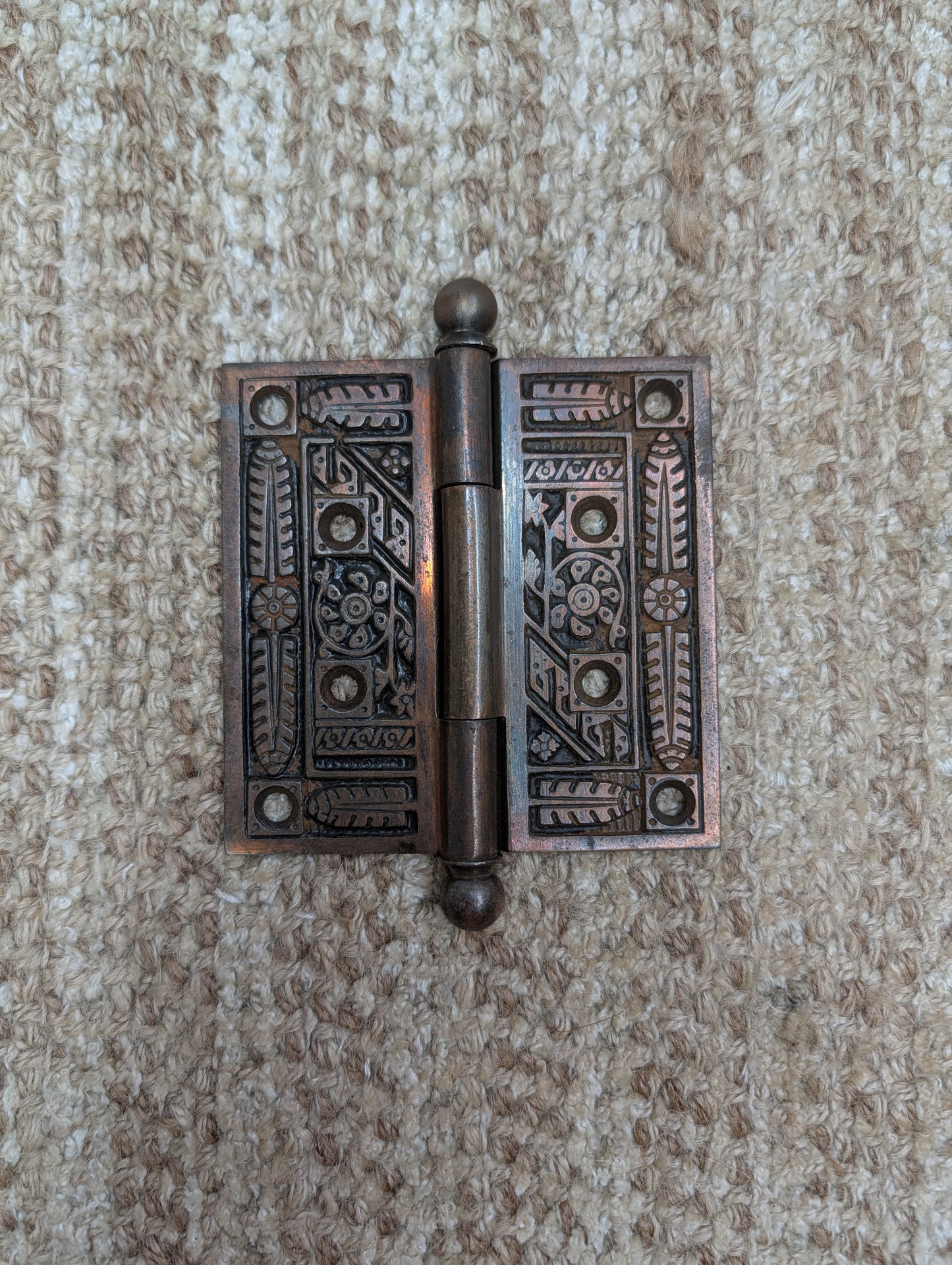 4" x 4" Antique Corbin Ornate Ball Tip Door Hinge Circa 1880