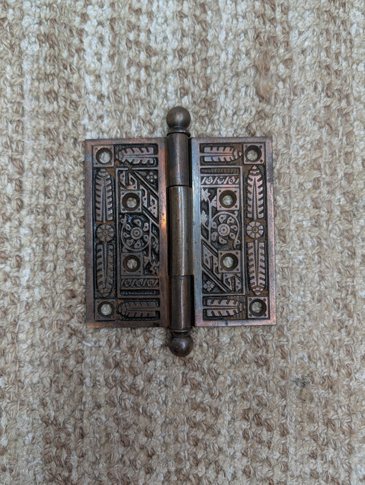 4" x 4" Antique Corbin Ornate Ball Tip Door Hinge Circa 1880