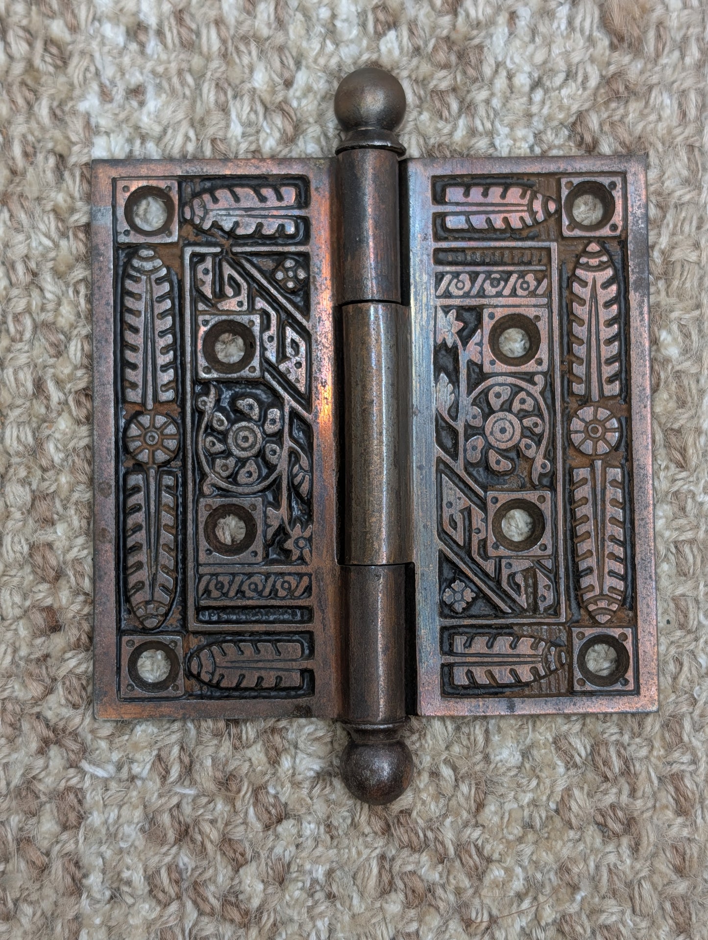 4" x 4" Antique Corbin Ornate Ball Tip Door Hinge Circa 1880