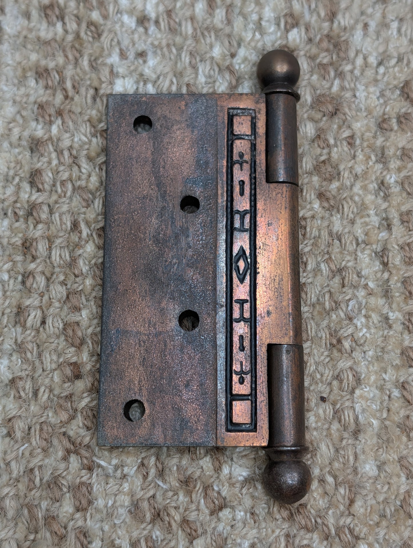 4" x 4" Antique Corbin Ornate Ball Tip Door Hinge Circa 1880