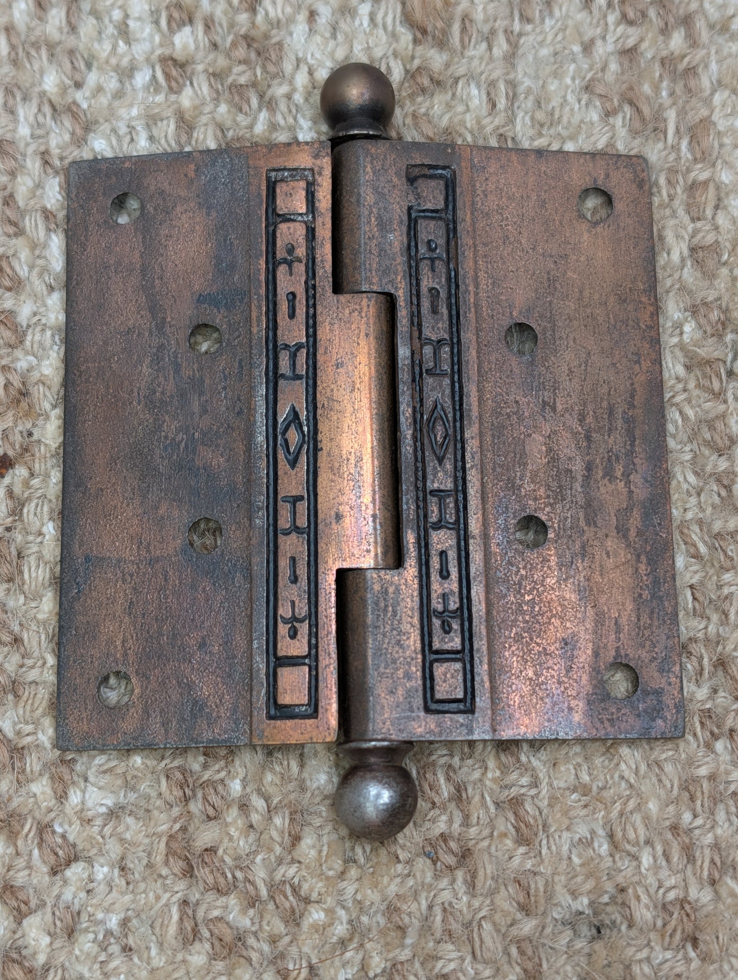4" x 4" Antique Corbin Ornate Ball Tip Door Hinge Circa 1880