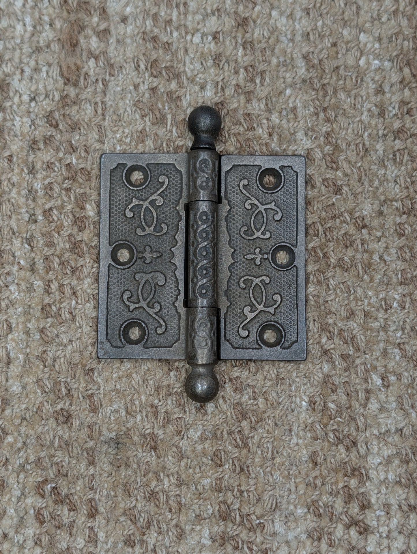 3 1/2" x 3 1/2" Antique Cast Iron Ornate Ball Tip Door Hinge