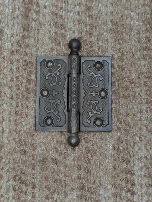 3 1/2" x 3 1/2" Antique Cast Iron Ornate Ball Tip Door Hinge