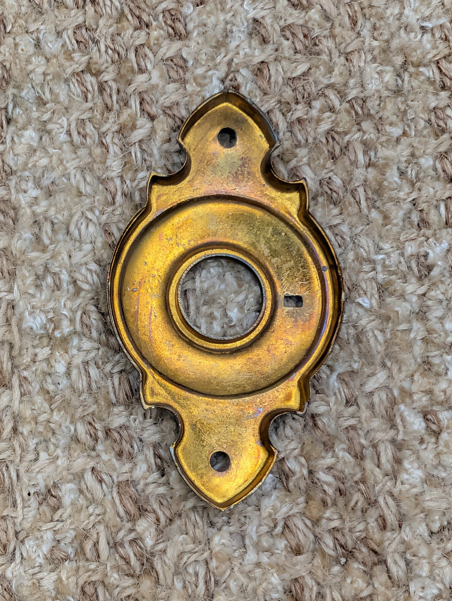 1  7/8" x 3  3/8" Antique Stamped Brass Rosette Escutcheon For Door Knob